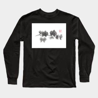 Curious orchid sumi-e painting Long Sleeve T-Shirt